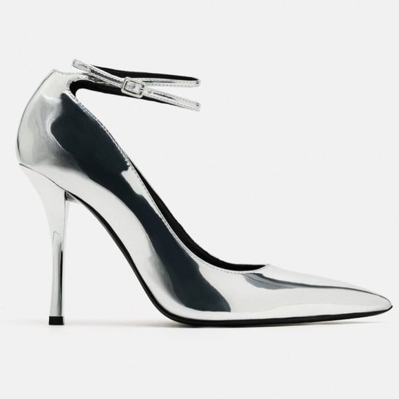 BLOGGER'S FAVE! Zara Metallic High Heels Silver NWT - Picture 3 of 10